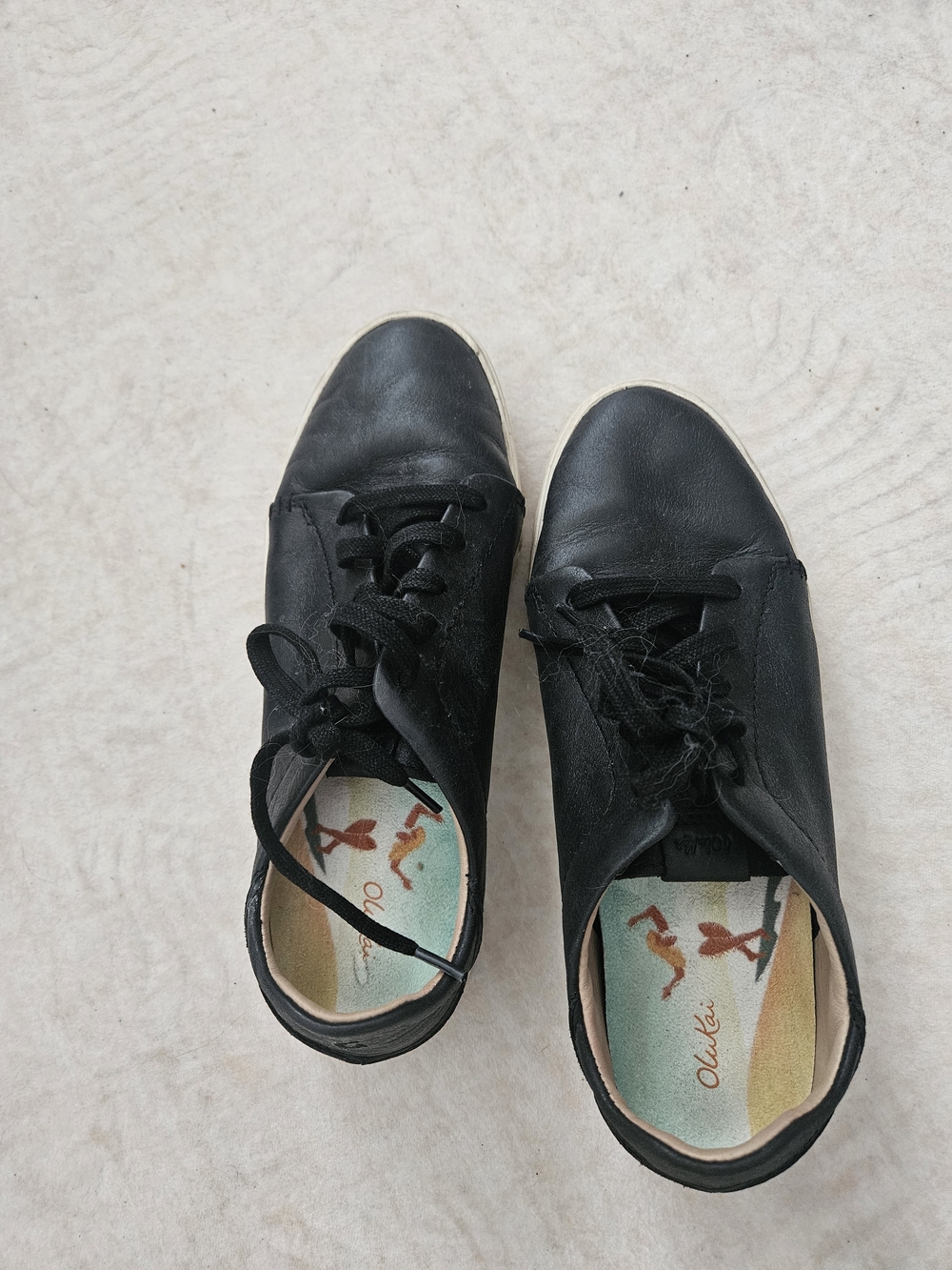Olukai Black Women's Lace-Up Leather Sneakers